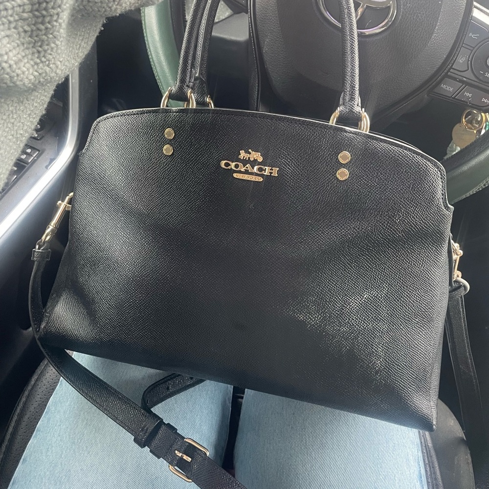 Coach Black Leather Satchel with Gold Accents